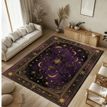 tapis violet étoiles lune motifs floraux bordure ornée classique vintage salon chambre deco polyester