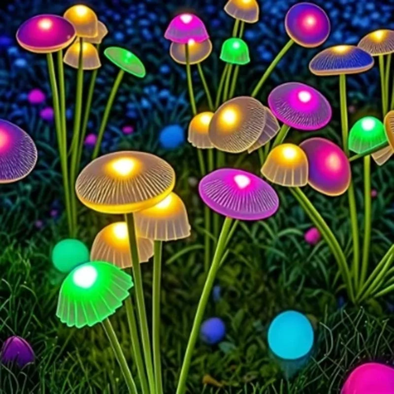 lumière solaire champignon multicolore semi transparent moderne patio jardin led piquet fixéextérieur ambiance