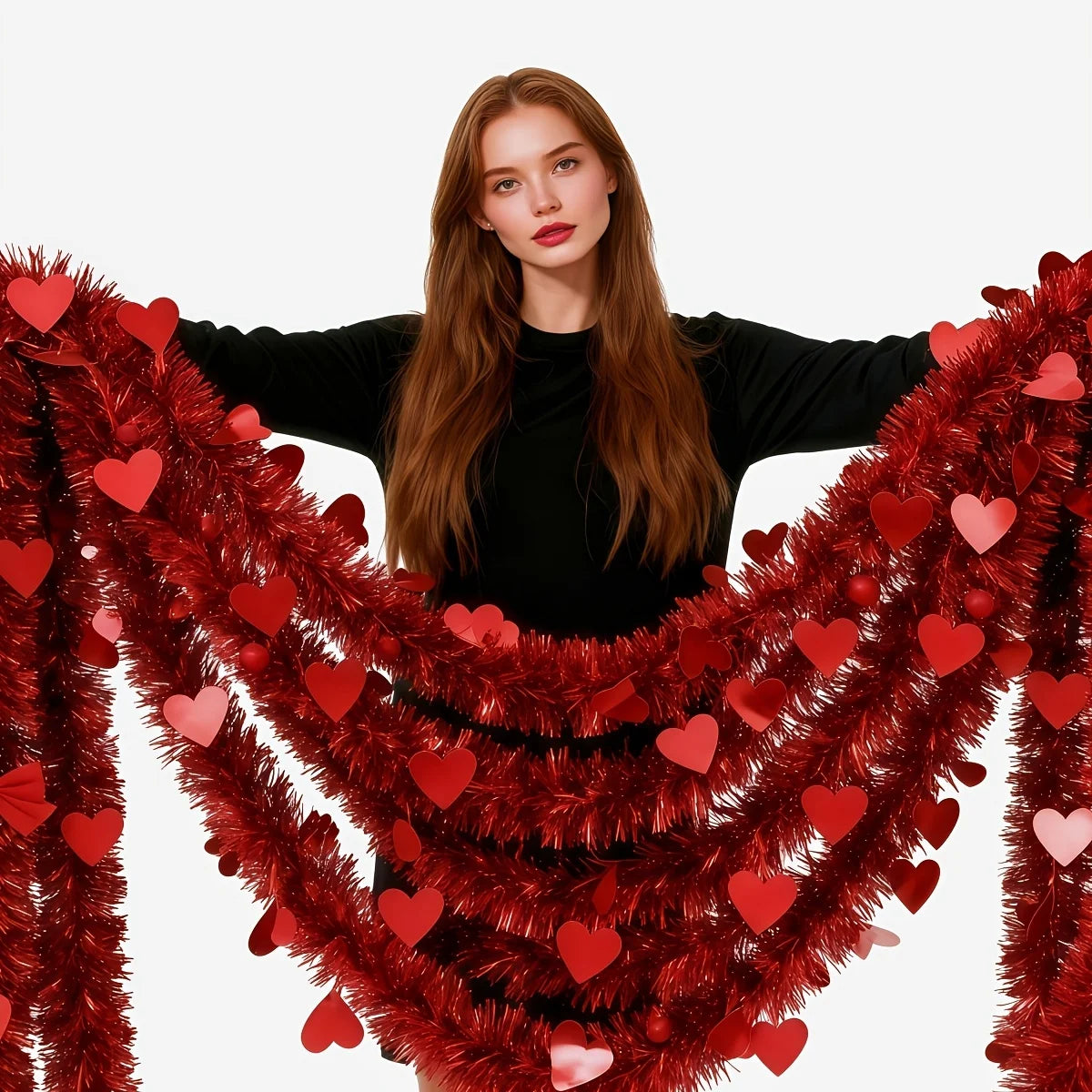 décoration festive tinsel brillant coeurs roses rouge anniversaire mariage saint valentin confettis ballons miroir