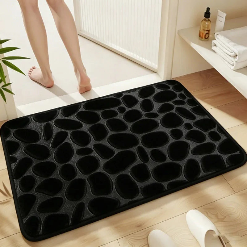 tapis bain microfibre texture cailloux gris moderne antidérapant absorbant salle bain decoration