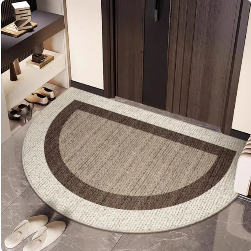 tapis demi circulaire beige moderne texture tissée motif géométrique antidérapant entrée cuisine salle bain