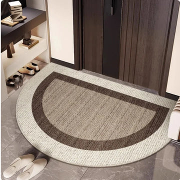 tapis demi circulaire beige moderne texture tissée motif géométrique antidérapant entrée cuisine salle bain