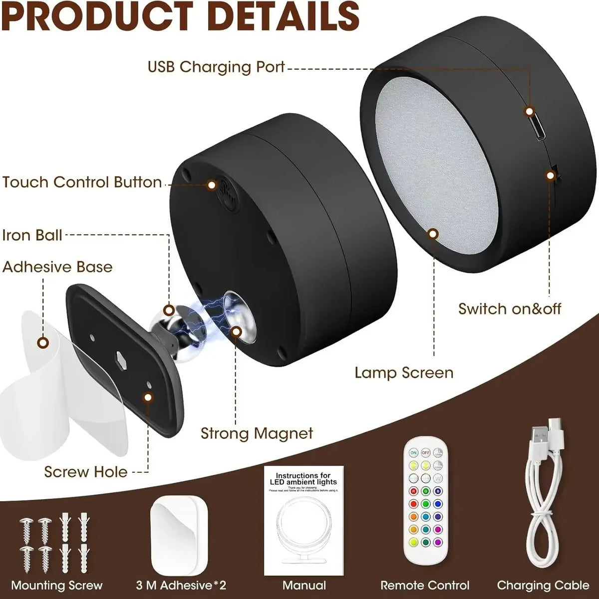 lampes murales led rechargeables télécommande moderne noir blanc minimaliste