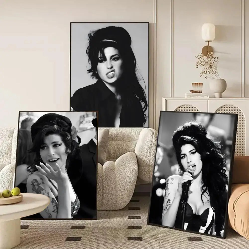 affiches aamy winehouse noir blanc cadres muraux decoration classique facile chambre college moderne pvc