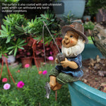 statue gnome pêcheur résine beige marron bleu vert gris argenté canne poisson décoration jardinextérieur