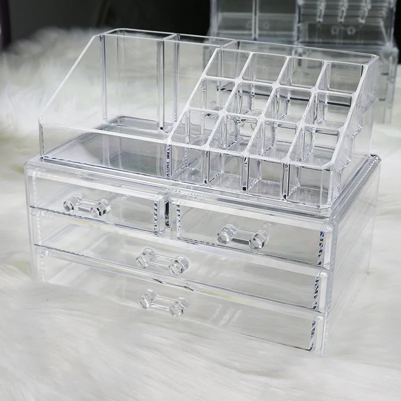 organisateur bijoux boîte transparente moderne poignées plastique grande taille cosmétiques maquillage soins peau