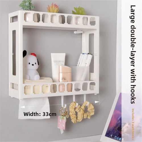 étagère murale moderne blanche imperméable métal bambou salle bain crochets six éléments
