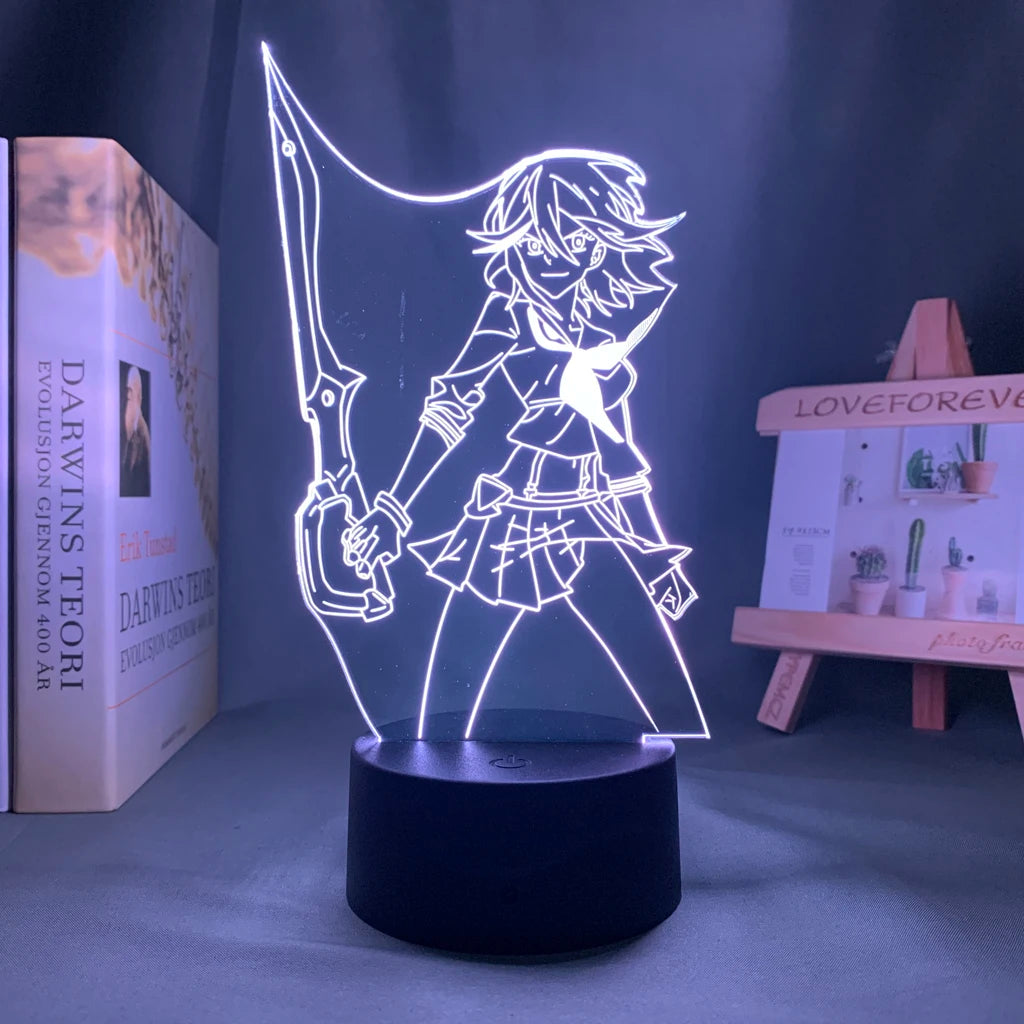 lampe led 3d personnage animé bleu blanc rouge base noire moderne contour linéaire