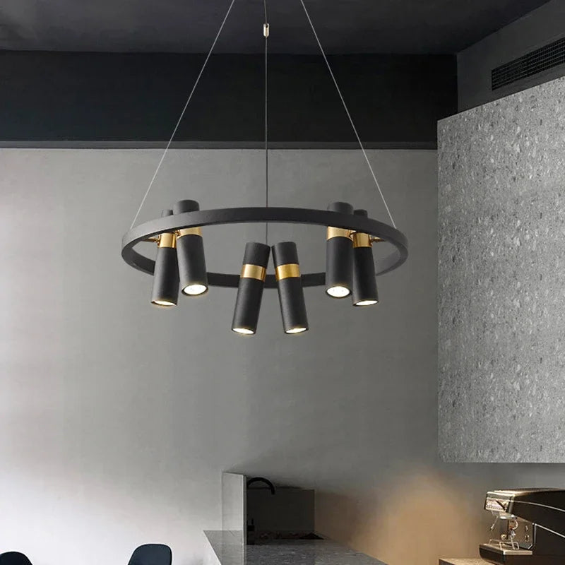 suspension lumineuse moderne noir doré led ampoules câbles suspendus minimaliste intérieur salon