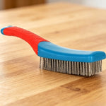 brosse dents bleue rouge texture caoutchouc moderne nettoyage dentaire poignée confortable fil d'acier