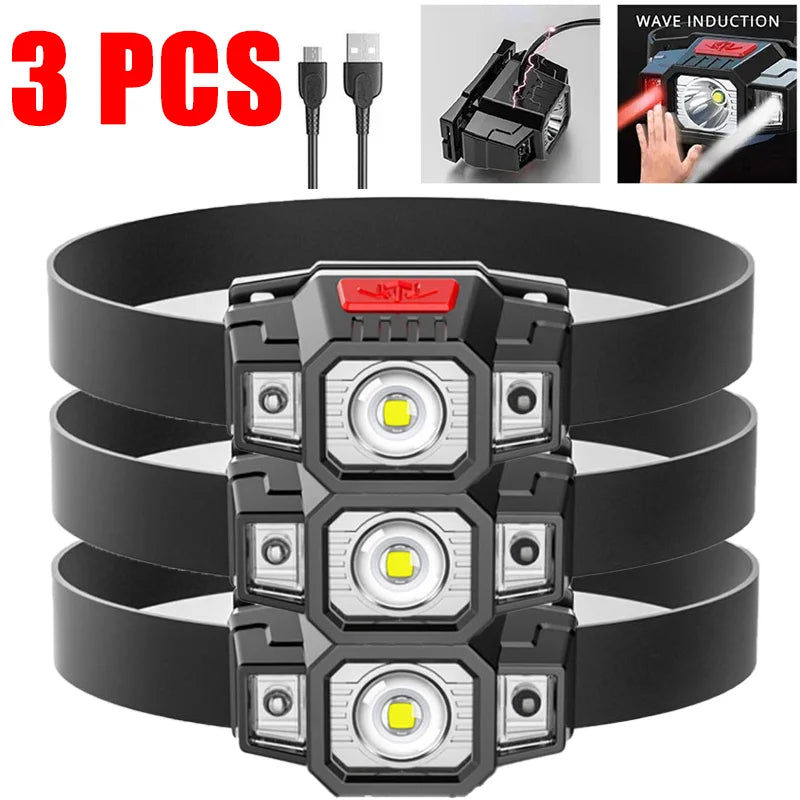 lampe frontale led rechargeable usb modes éclairage camping pêche nuit escalade chasse couleur noir