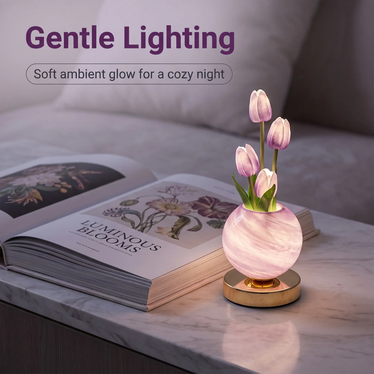 lampe table moderne rechargeable tulipes multicolores marbrées base métallique bleu rose orange violet rechargeable