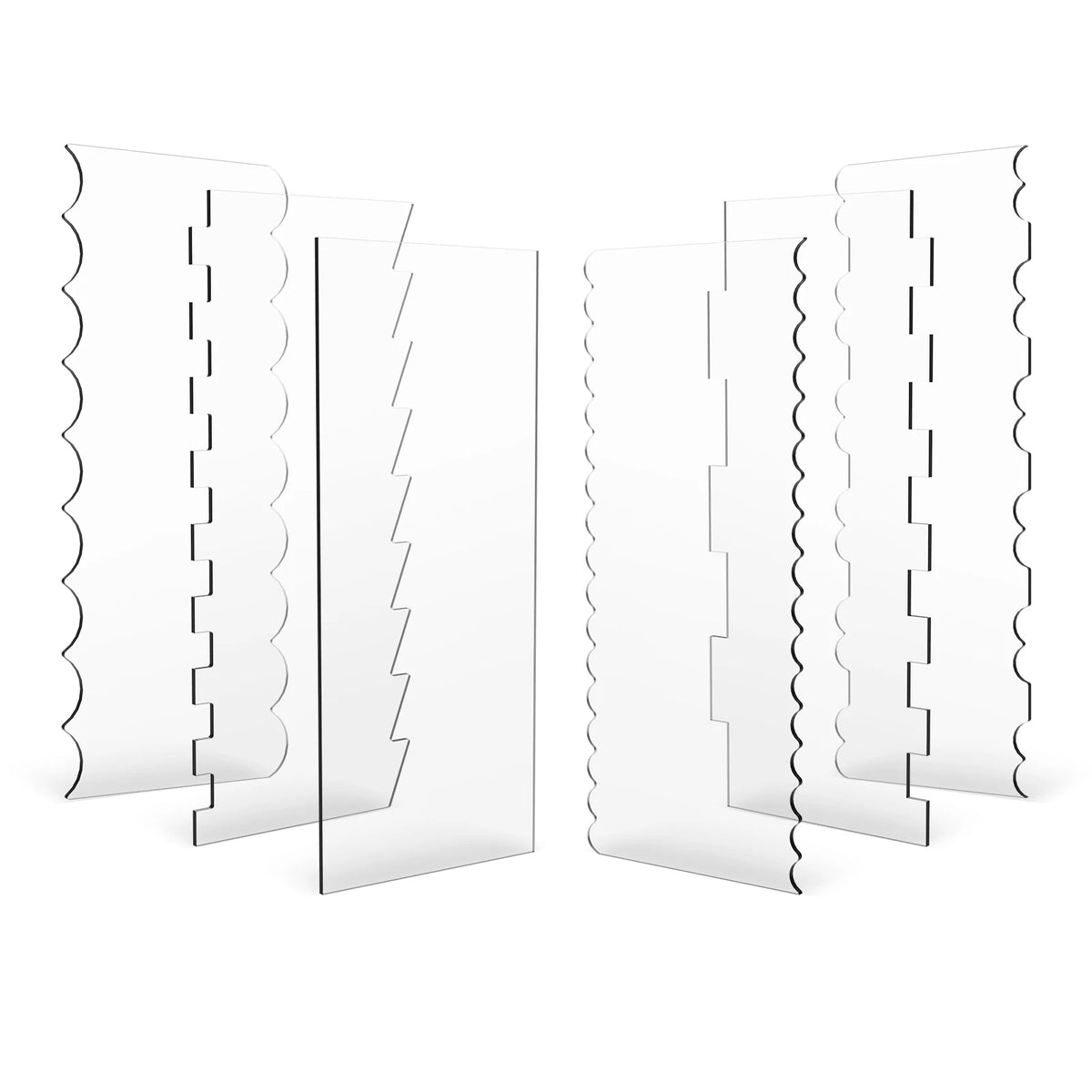 outils décoration gâteau plastique transparent moderne rayures bordures ondulées kit six pièces adhésif