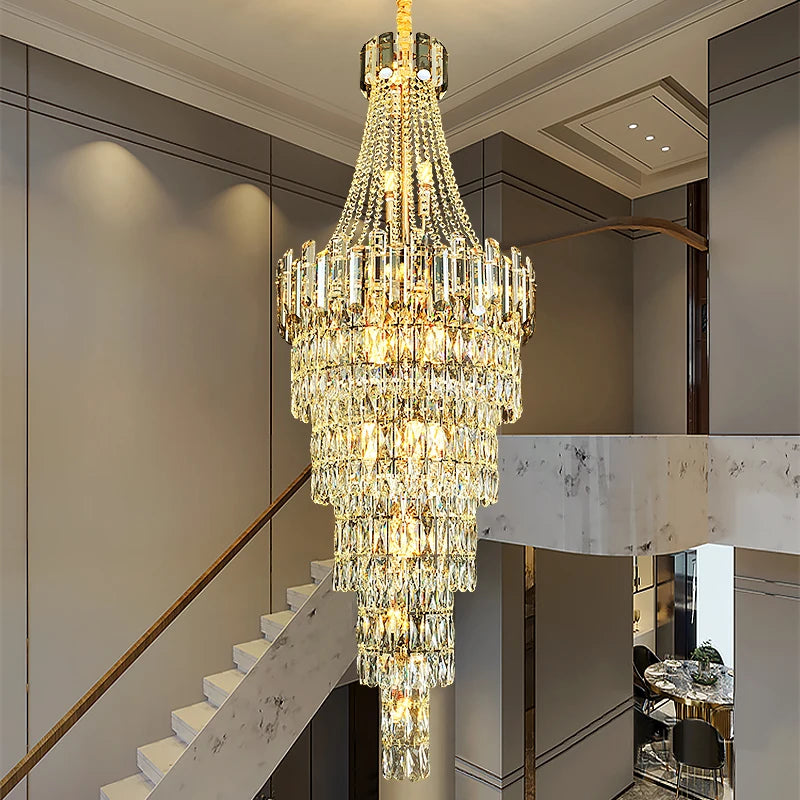 lustre pendentif cristaux dorés classique lumière led transparent salon