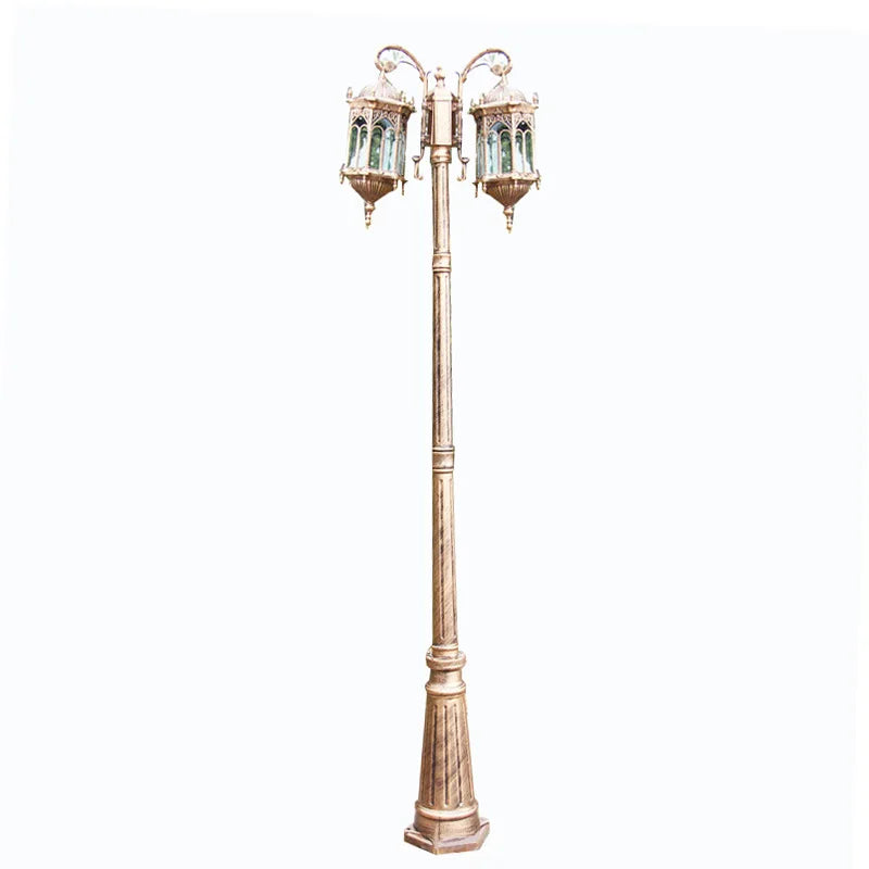 lampadaire classique vintage noir ornements métalliques verre translucide extérieur ip65 led 110 240v e27