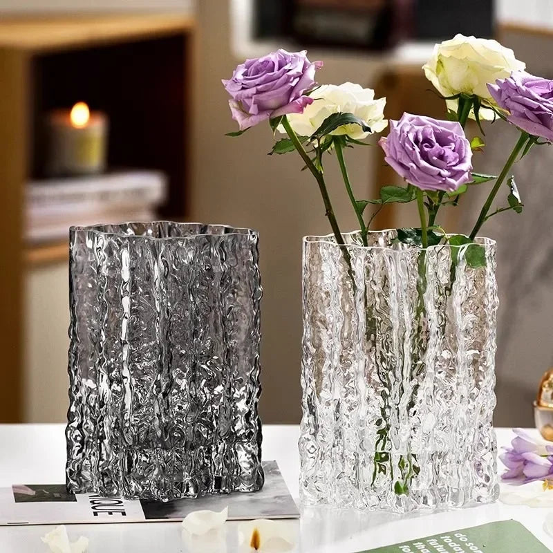 vase verre moderne transparent ondulé décoration maison salon table fleurs