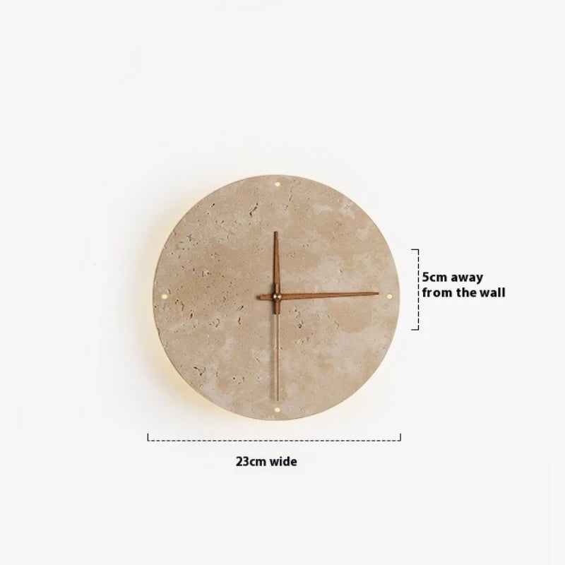 horloge murale pierre texturée minimaliste éclairage salle manger contemporaine fixée mur LED tricolore