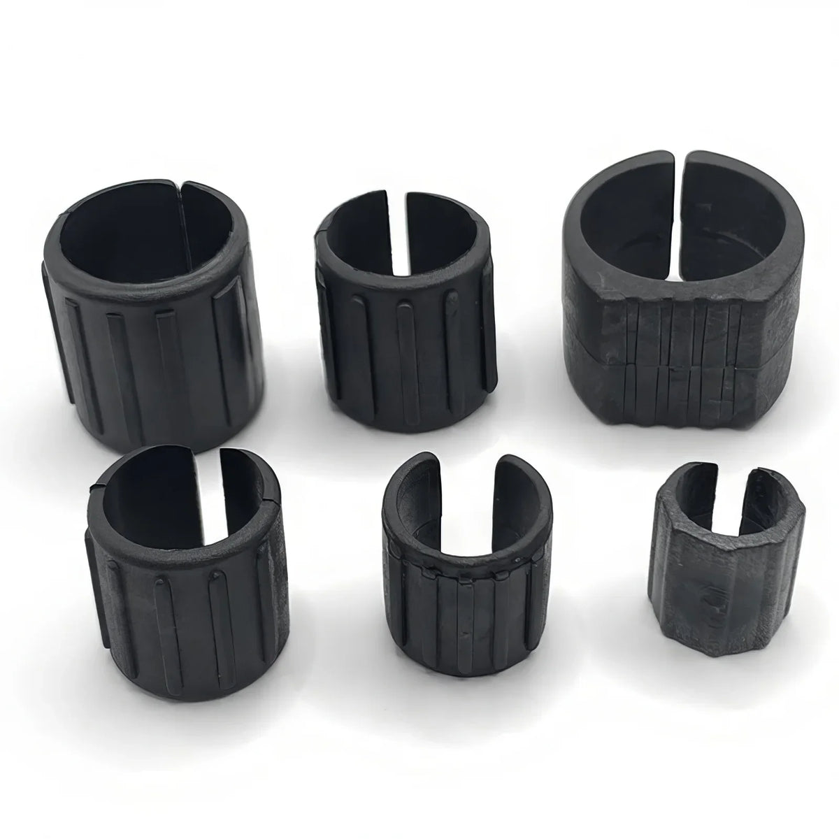 anneaux fixation noirs plastique rayures verticales moderne 13mm 16mm 19mm 22mm 25mm 32mm pack