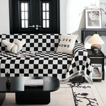 housse canapé moderne carreaux géométriques noir blanc vert olive coton polyester extérieur accueil