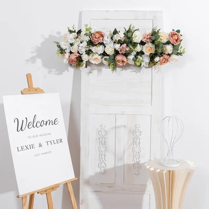 guirlande florale artificielle fleurs roses feuilles vertes décoration intérieure classique 100x28cm anniversaire mariage