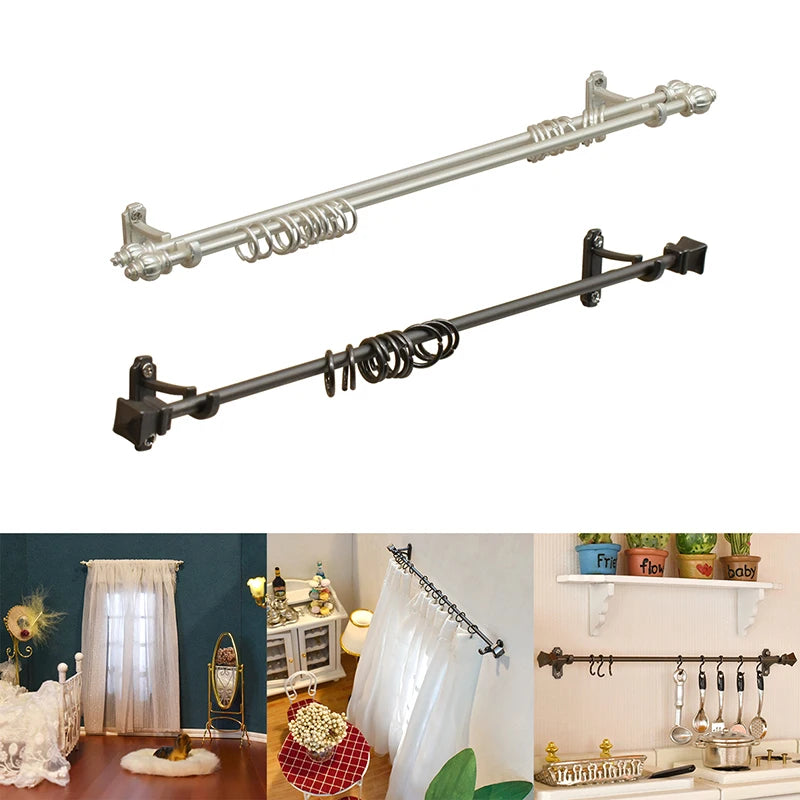 tringles suspension rideaux ustensiles cuisine argenté noir métallique lisse transparents supports anneaux vis vintageforgé