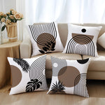taies d'oreiller polyester motifs géométriques feuilles moderne blanc marron noir opaques canapé lit 40x40cm