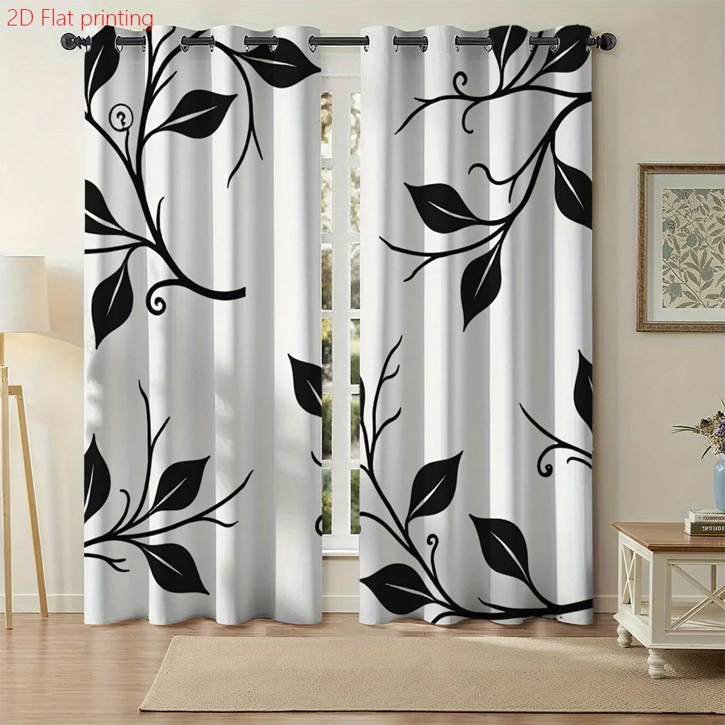 rideaux blanc noir motifs floraux deux panneaux polyester moderne contemporain