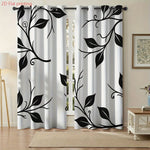 rideaux blanc noir motifs floraux deux panneaux polyester moderne contemporain
