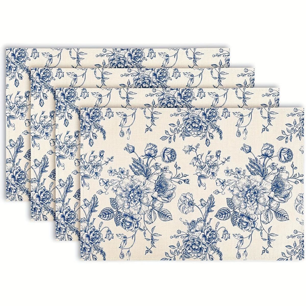 serviettes table classiques lin beige bleu fleuri opaques cuisine décoration festive rectangulaires
