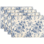 serviettes table classiques lin beige bleu fleuri opaques cuisine décoration festive rectangulaires