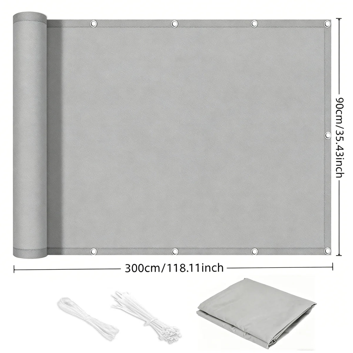 écran confidentialité gris moderne toile imperméable corde pinces uv protection balcon 80x300cm