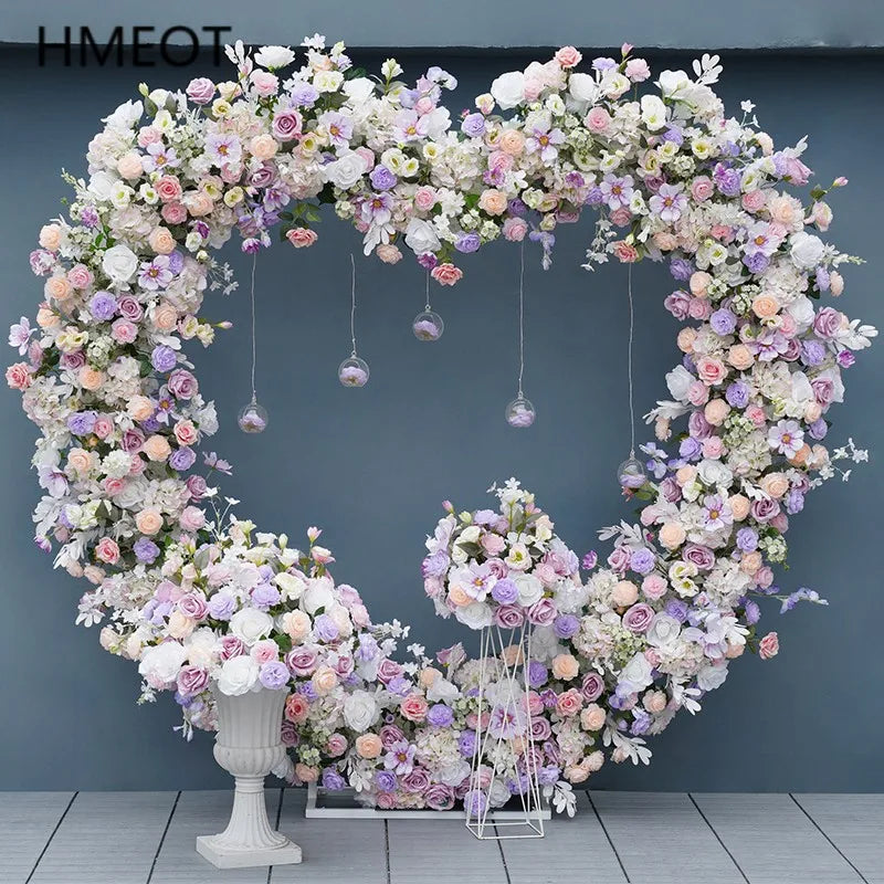 arche décoration mariage fleurs artificielles cœur violet anniversaire extérieur classique événement table decoration