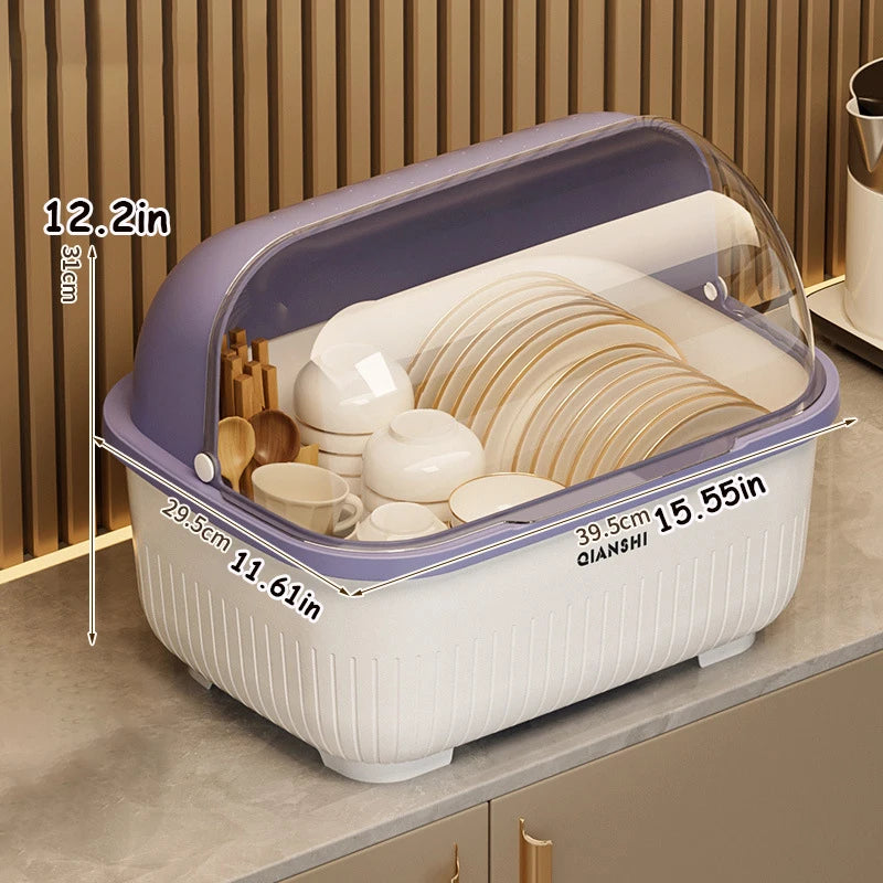 organisateur vaisselle blanc beige violet moderne drainage assiettes bols cuillères tasses rangement hermétique multifonctionnel
