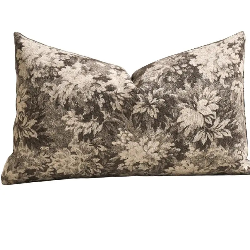 housse coussin fourrure motif floral vintage beige marron gris canapé cuisine farmhouse neutre