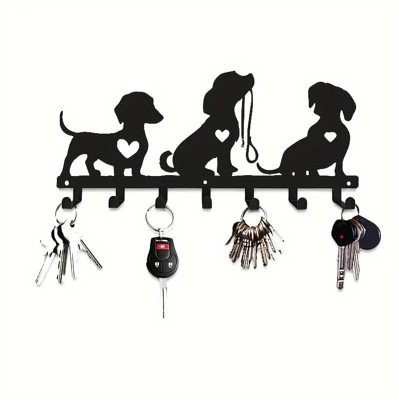 porte clés mural chiens cœur moderne fixation murale métal noir decoration interieur silhouettes animaux