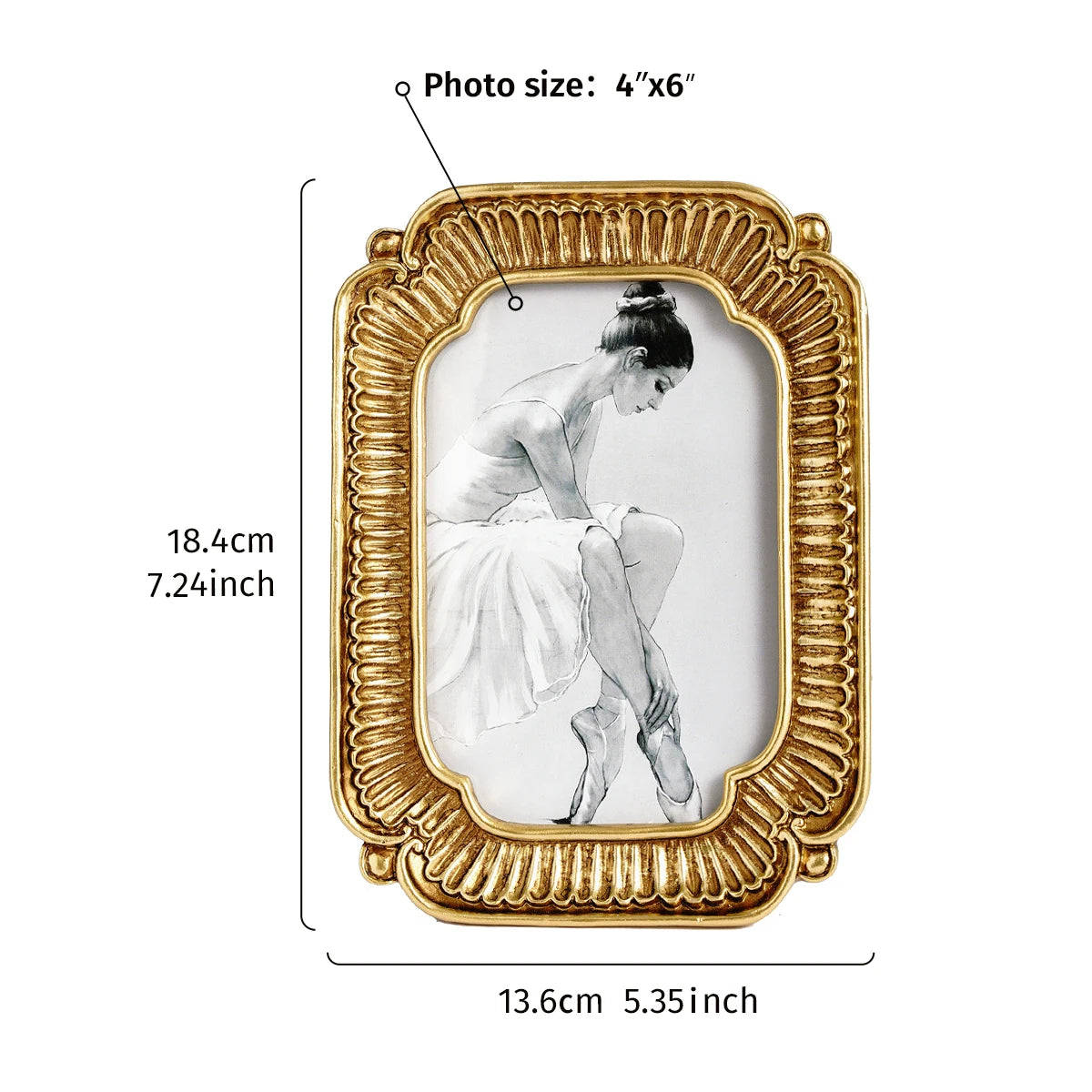 cadre photo or motif géométrique classique fixation photo dimensions 18.4cm 13.6cm