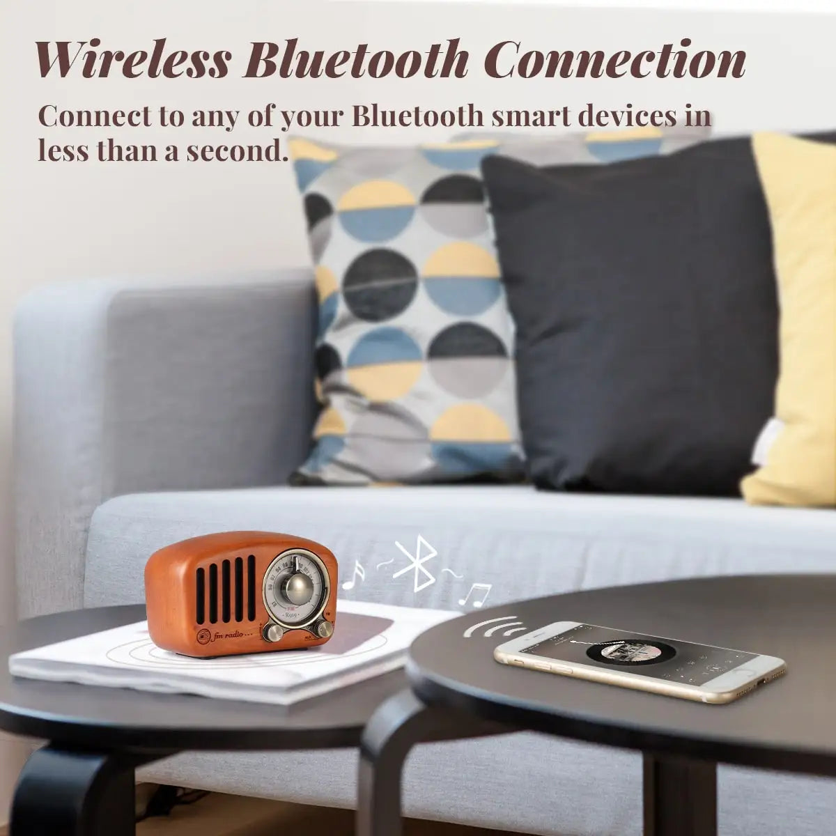 Radio réveil vintage avec connexion Bluetooth et FM