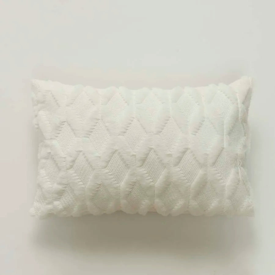 housse coussin décorative peluche géométrique moderne 30x50cm roseclair blancbeige grisclair