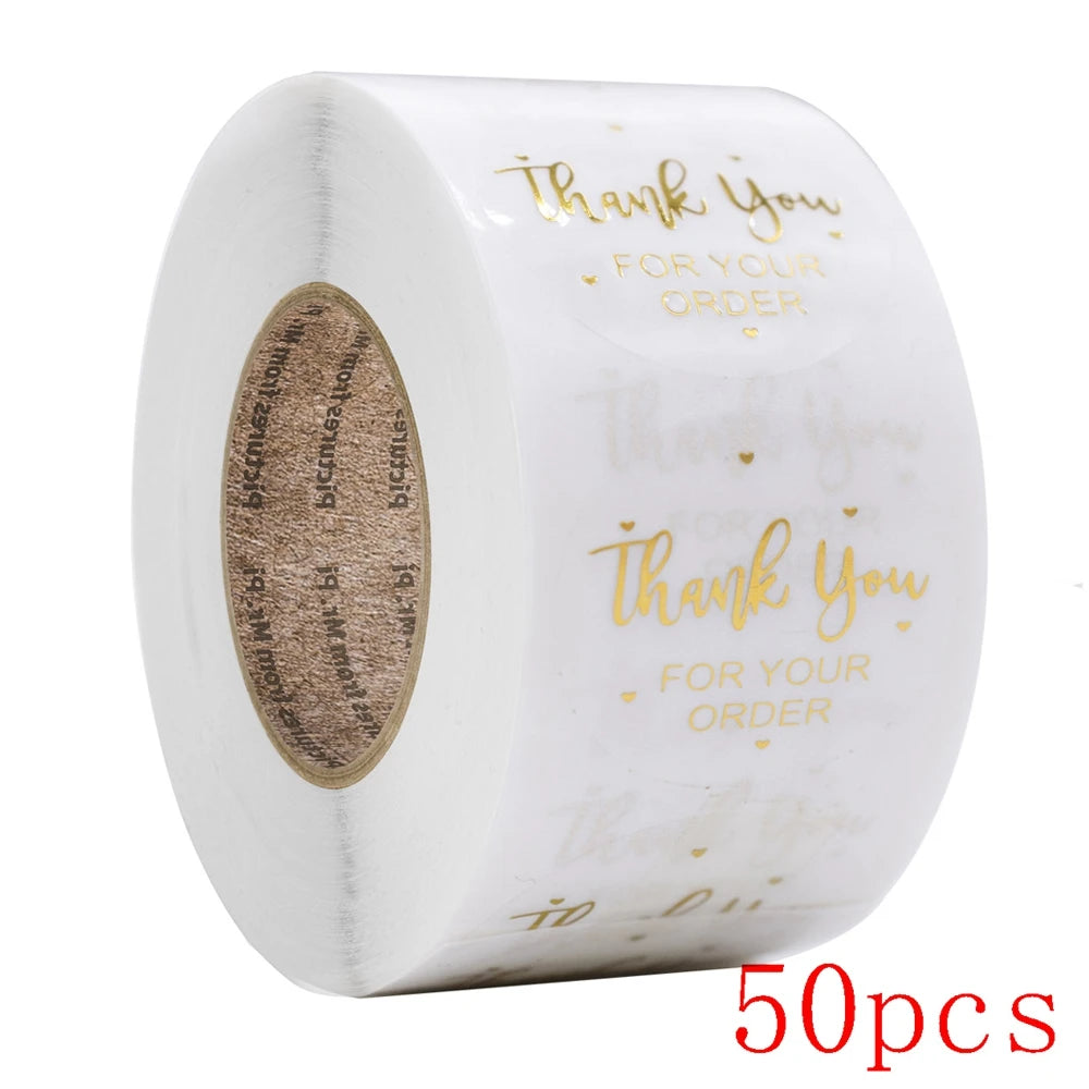 autocollants merci votre commande noir rose doré transparents élégants cœurs écriture manuscrite lot 50