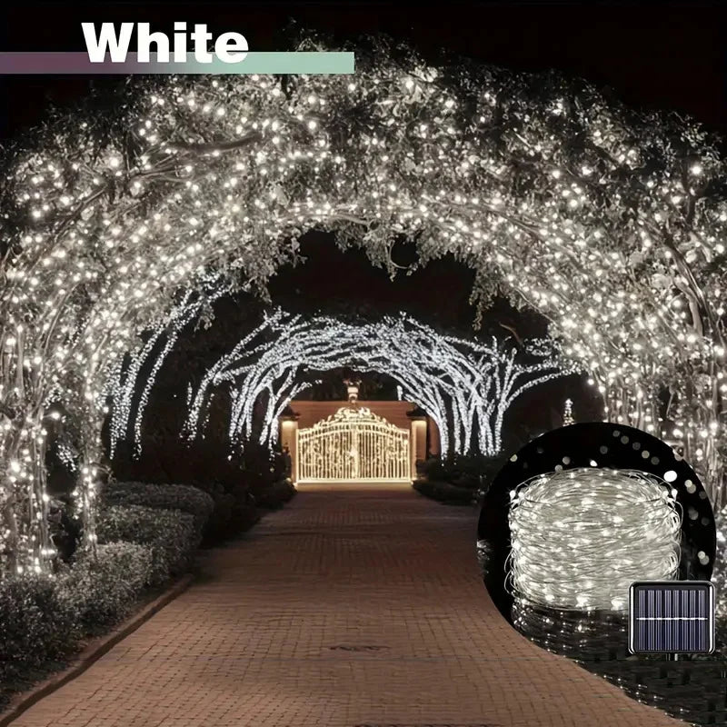 décoration extérieure guirlande led solaire 32m blanc chaud multicolore imperméable ip65 festive