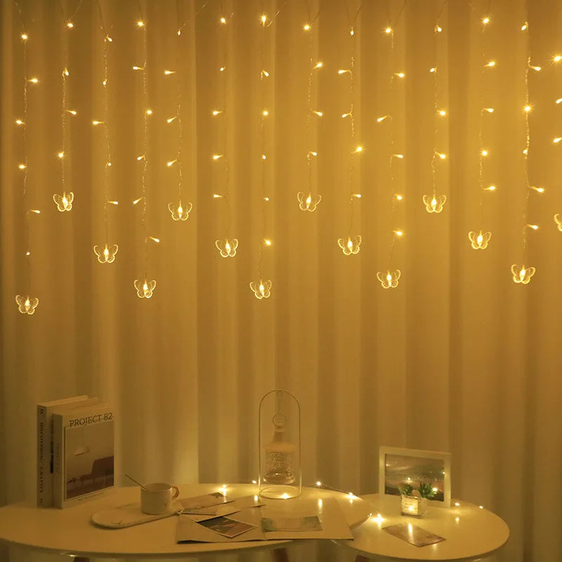 guirlande lumineuse papillons rose bleu vert moderne décoration intérieure st valentin led télécommande modes