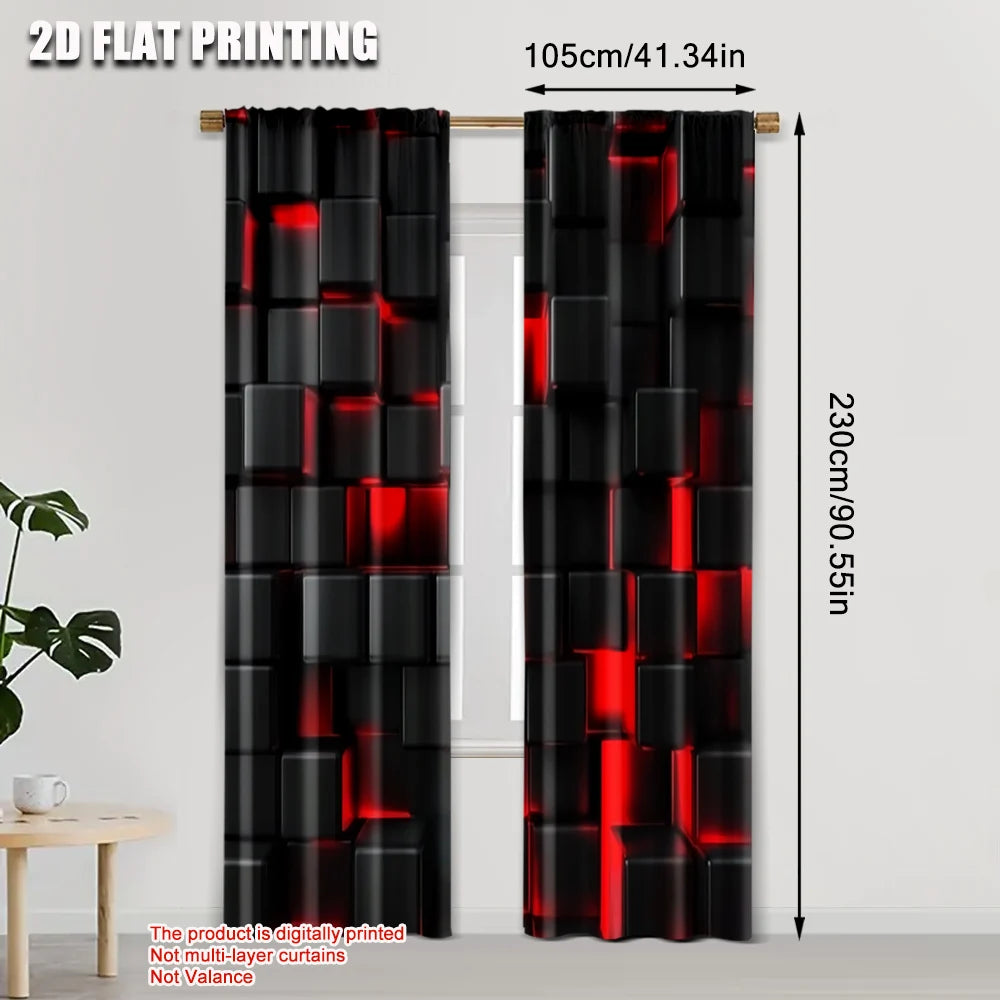 rideau moderne cubes 3d noir rouge polyester durable opacité pièces