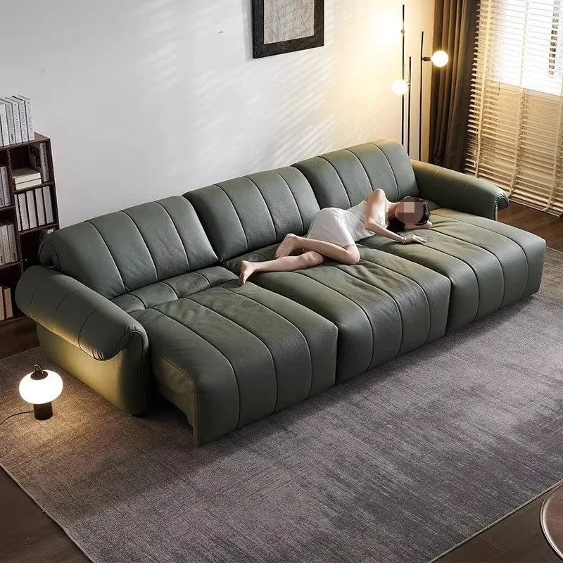 canapé d'angle moderne simili cuir vert trois places minimaliste bois salon