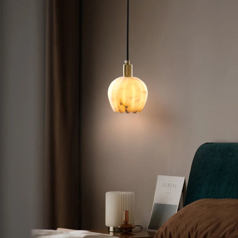lampe suspendue marbre moderne blanc beige floral chambre salon diseño scandinave