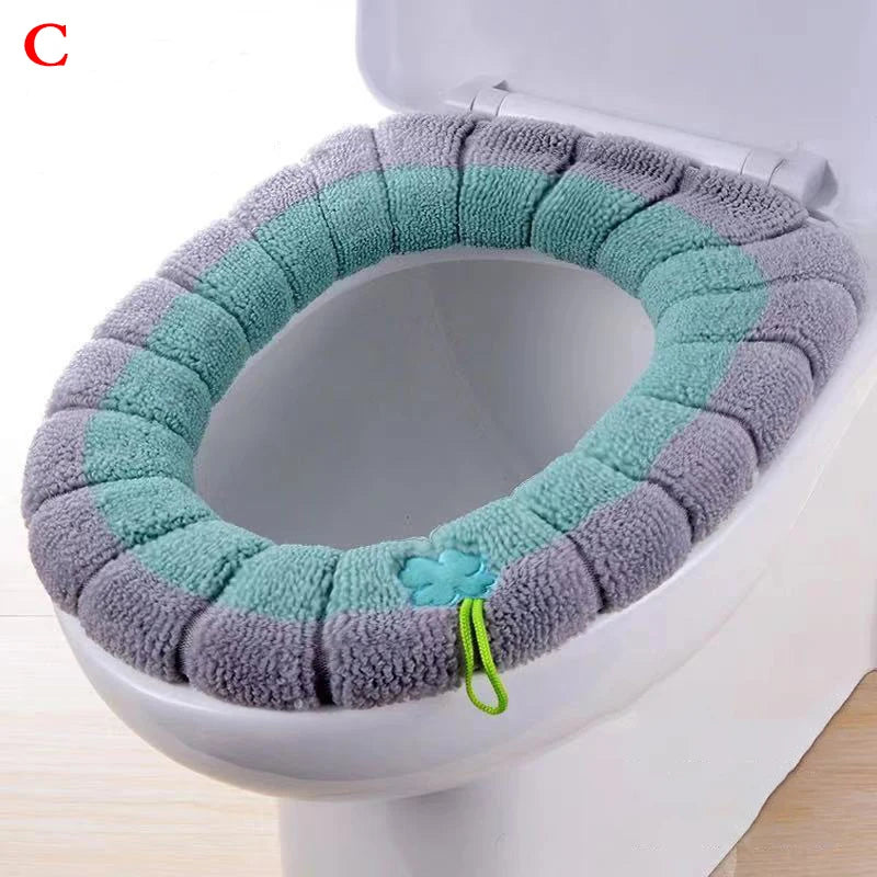 couvre siège toilette violet bleu gris rayures horizontales doux confortable fixé ruban noir lavable