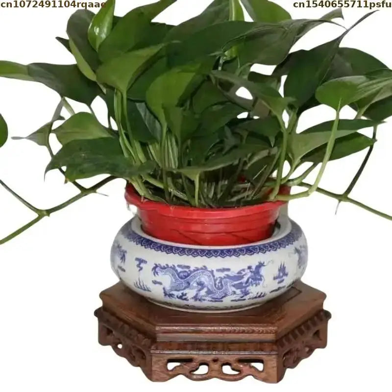 support plantes transparent bois artisanal classique poisson rouge plante plateau motifs floraux