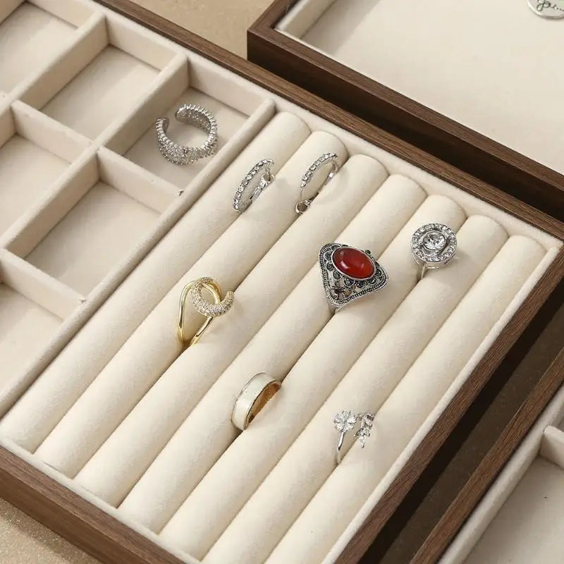 boîtes bijoux bois marron velours beige moderne grande capacité rangement exposant minimaliste
