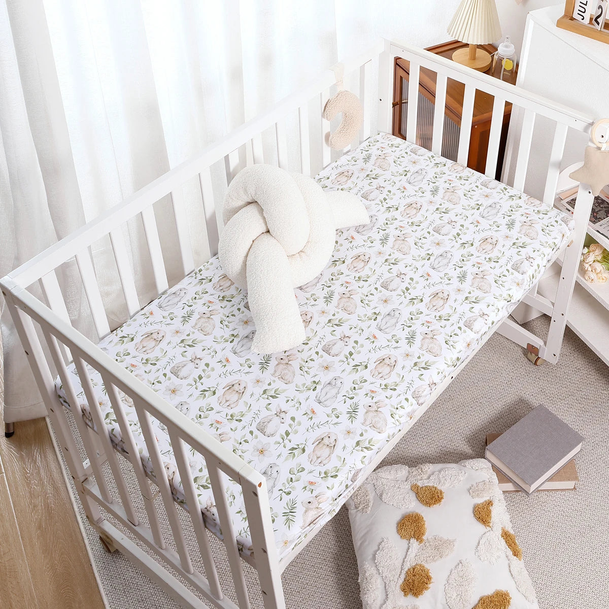 drap housse berceau licorne fleurs motif doux élastique moderne enfantin beige marron gris blanc