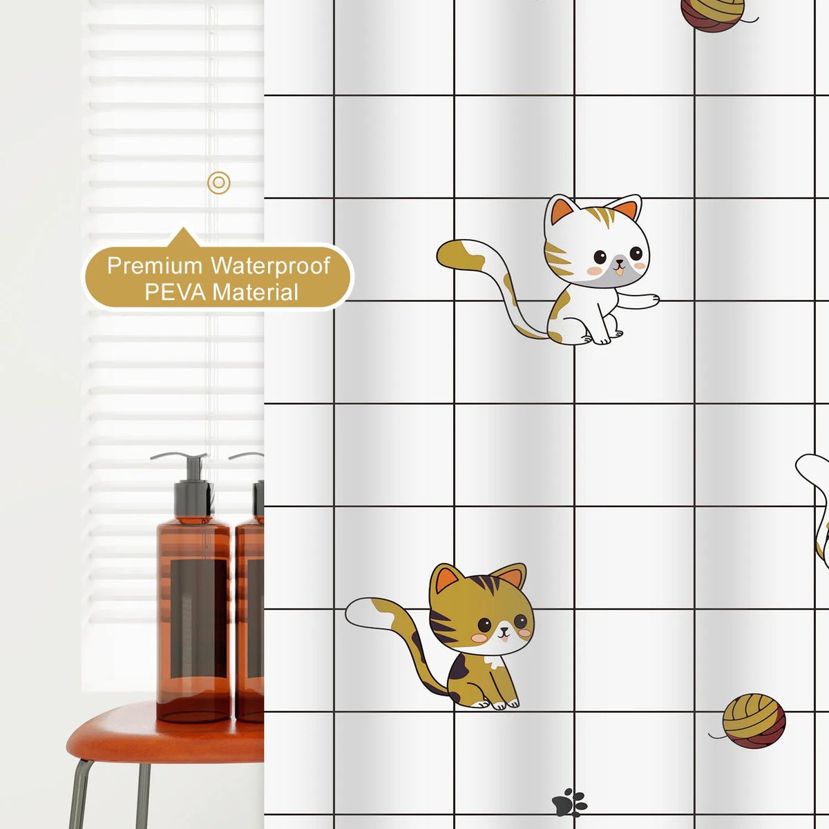 rideau douche enfant dessins animés chats mignons moderne opacité lignes horizontales verticales
