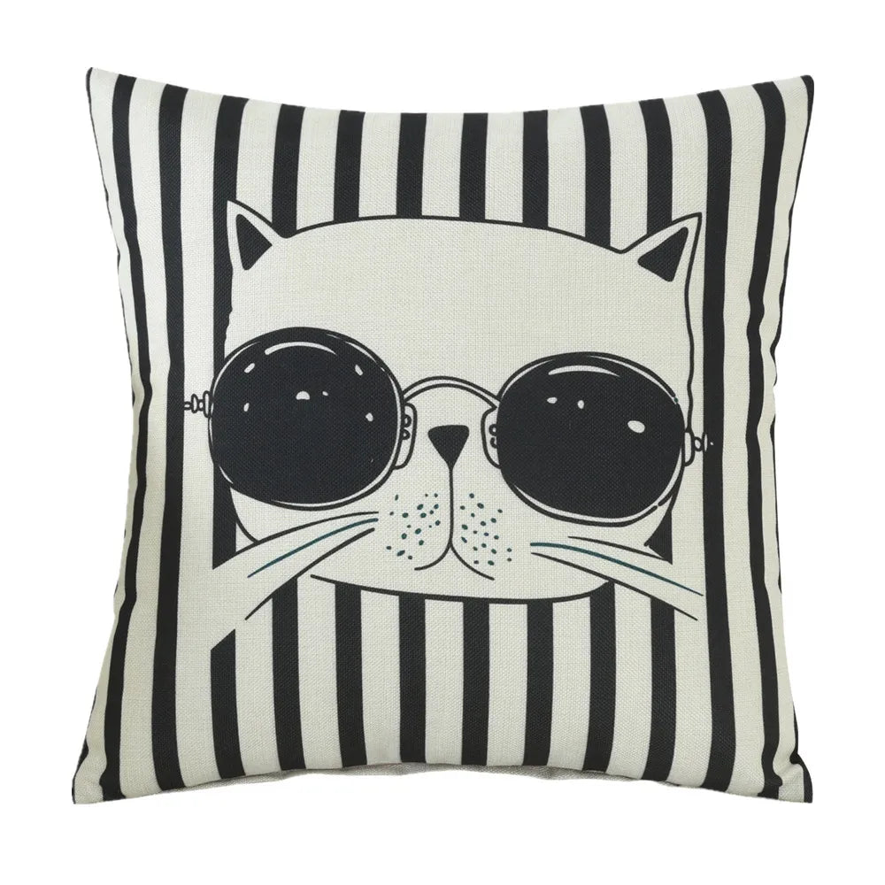 housse coussin carré géométrique chat animé coton lin moderne salon chambre voiture